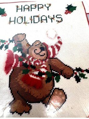 Needle Treasures Winsome Bear Banner Needlepoint Kit Elsa Williams 9" X 12" Holi